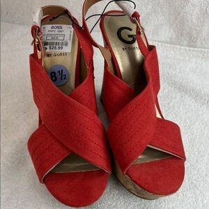 G by Guess, red cork wedges